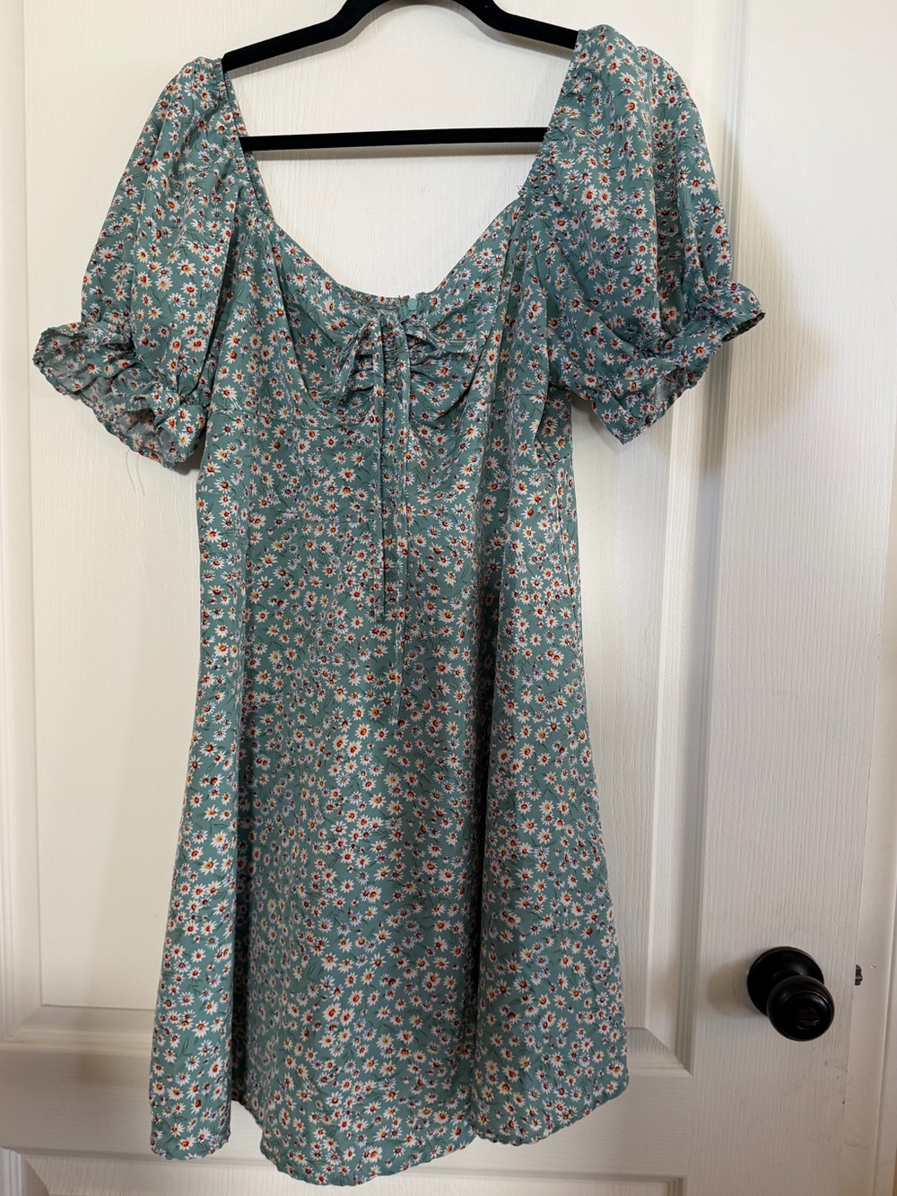 SHEIN Curve Sage Green Floral Puff-Sleeve Mini Dress Size 1X